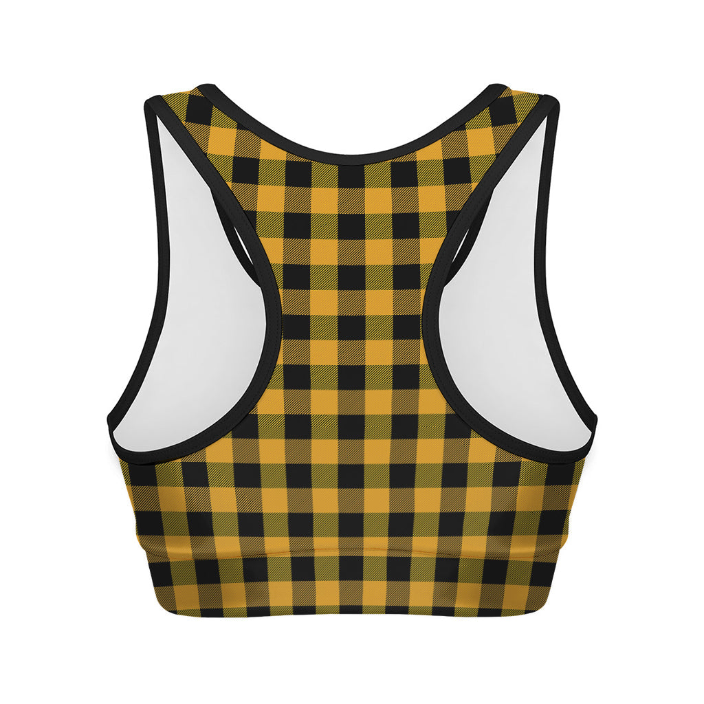 Fire Yellow Buffalo Check Pattern Print Women's Sports Bra