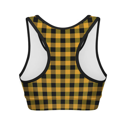 Fire Yellow Buffalo Check Pattern Print Women's Sports Bra