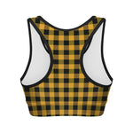 Fire Yellow Buffalo Check Pattern Print Women's Sports Bra