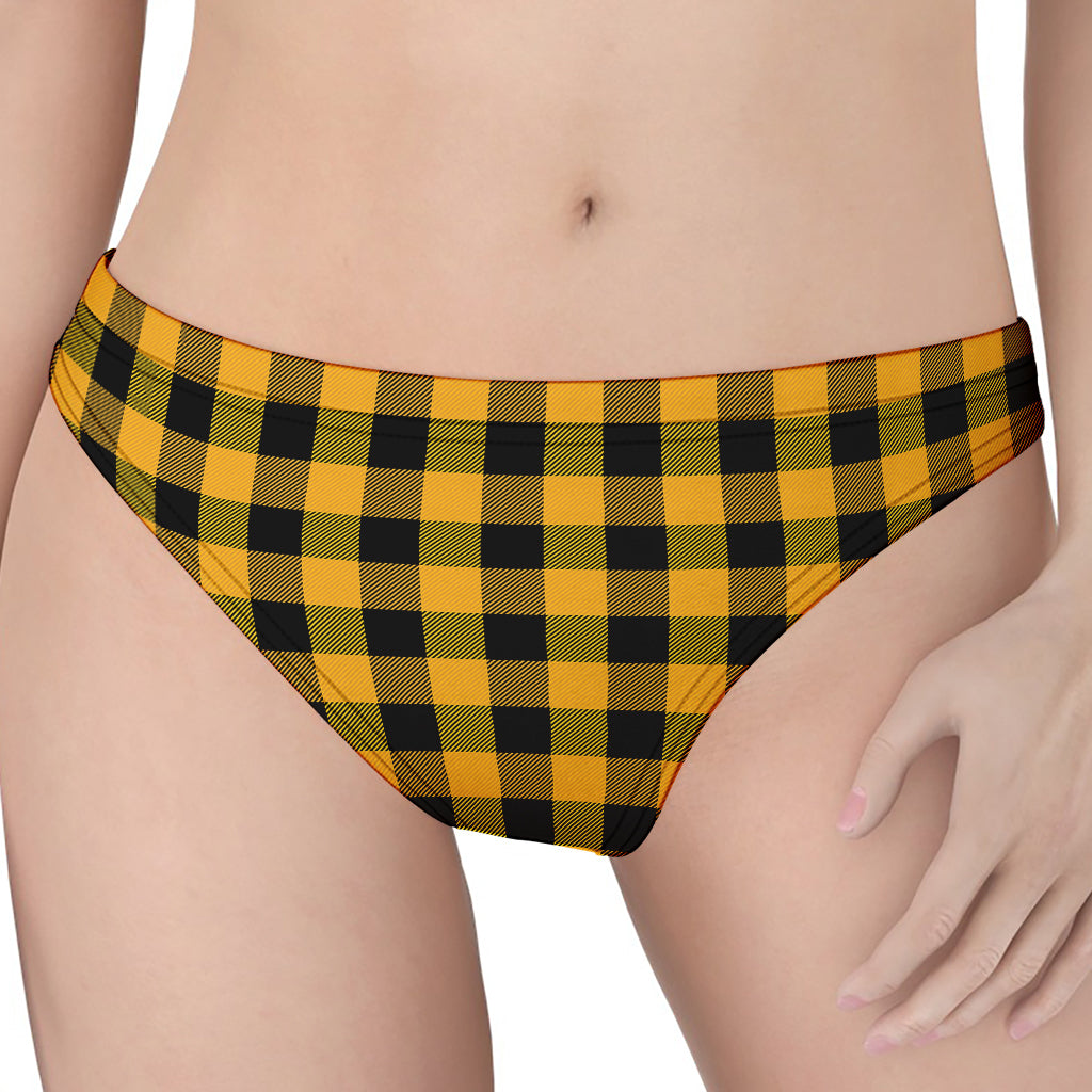 Fire Yellow Buffalo Check Pattern Print Women's Thong