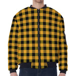 Fire Yellow Buffalo Check Pattern Print Zip Sleeve Bomber Jacket