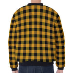 Fire Yellow Buffalo Check Pattern Print Zip Sleeve Bomber Jacket