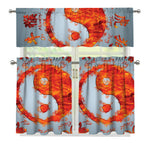 Fire Yin Yang Chinese Zodiac Print 3 Piece Kitchen Curtains