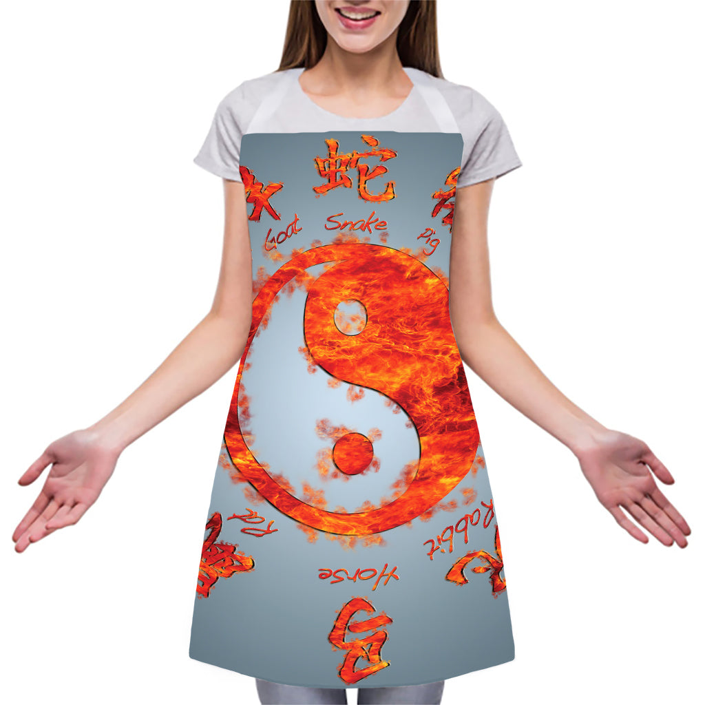Fire Yin Yang Chinese Zodiac Print Adjustable Apron