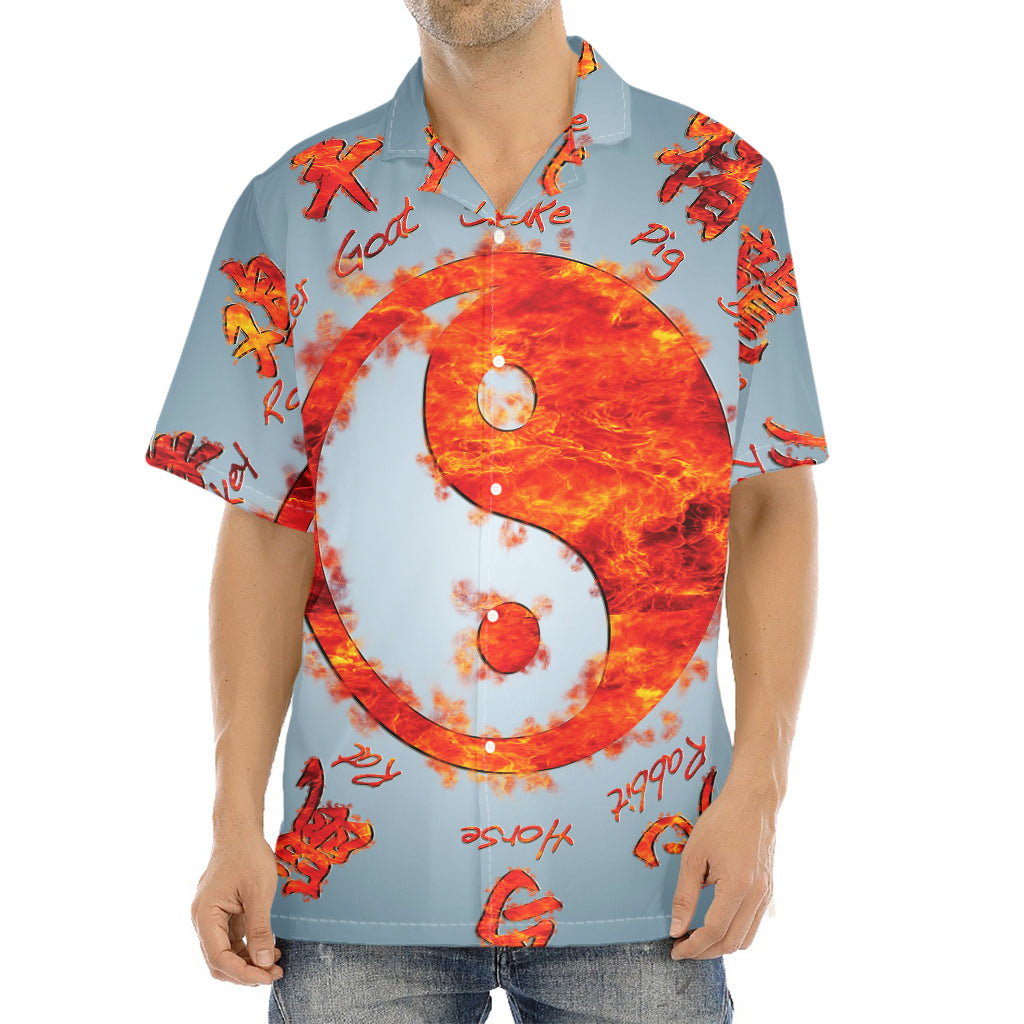 Fire Yin Yang Chinese Zodiac Print Aloha Shirt
