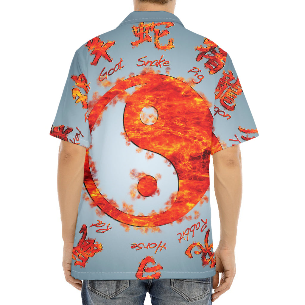 Fire Yin Yang Chinese Zodiac Print Aloha Shirt