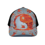 Fire Yin Yang Chinese Zodiac Print Black Mesh Trucker Cap