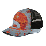 Fire Yin Yang Chinese Zodiac Print Black Mesh Trucker Cap