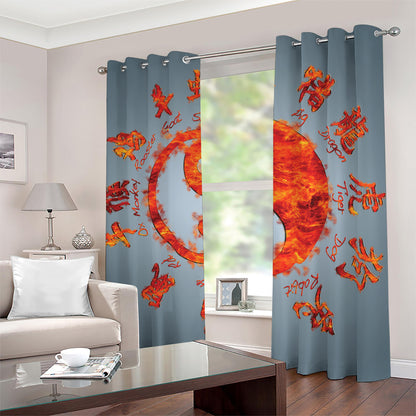 Fire Yin Yang Chinese Zodiac Print Blackout Grommet Curtains