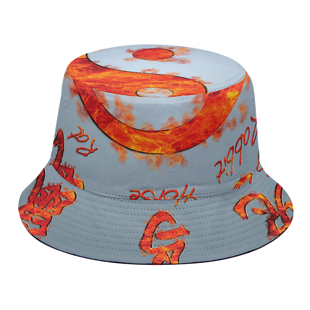 Fire Yin Yang Chinese Zodiac Print Bucket Hat