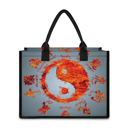 Fire Yin Yang Chinese Zodiac Print Canvas Tote Bag