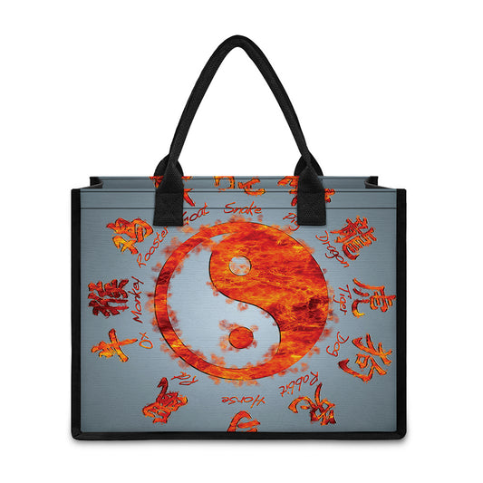 Fire Yin Yang Chinese Zodiac Print Canvas Tote Bag