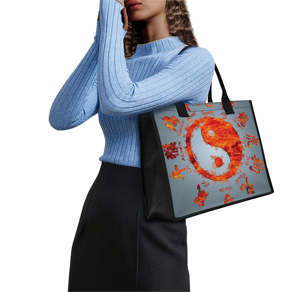 Fire Yin Yang Chinese Zodiac Print Canvas Tote Bag