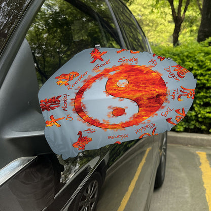 Fire Yin Yang Chinese Zodiac Print Car Side Mirror Covers