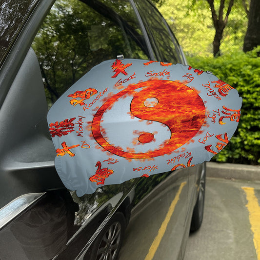 Fire Yin Yang Chinese Zodiac Print Car Side Mirror Covers