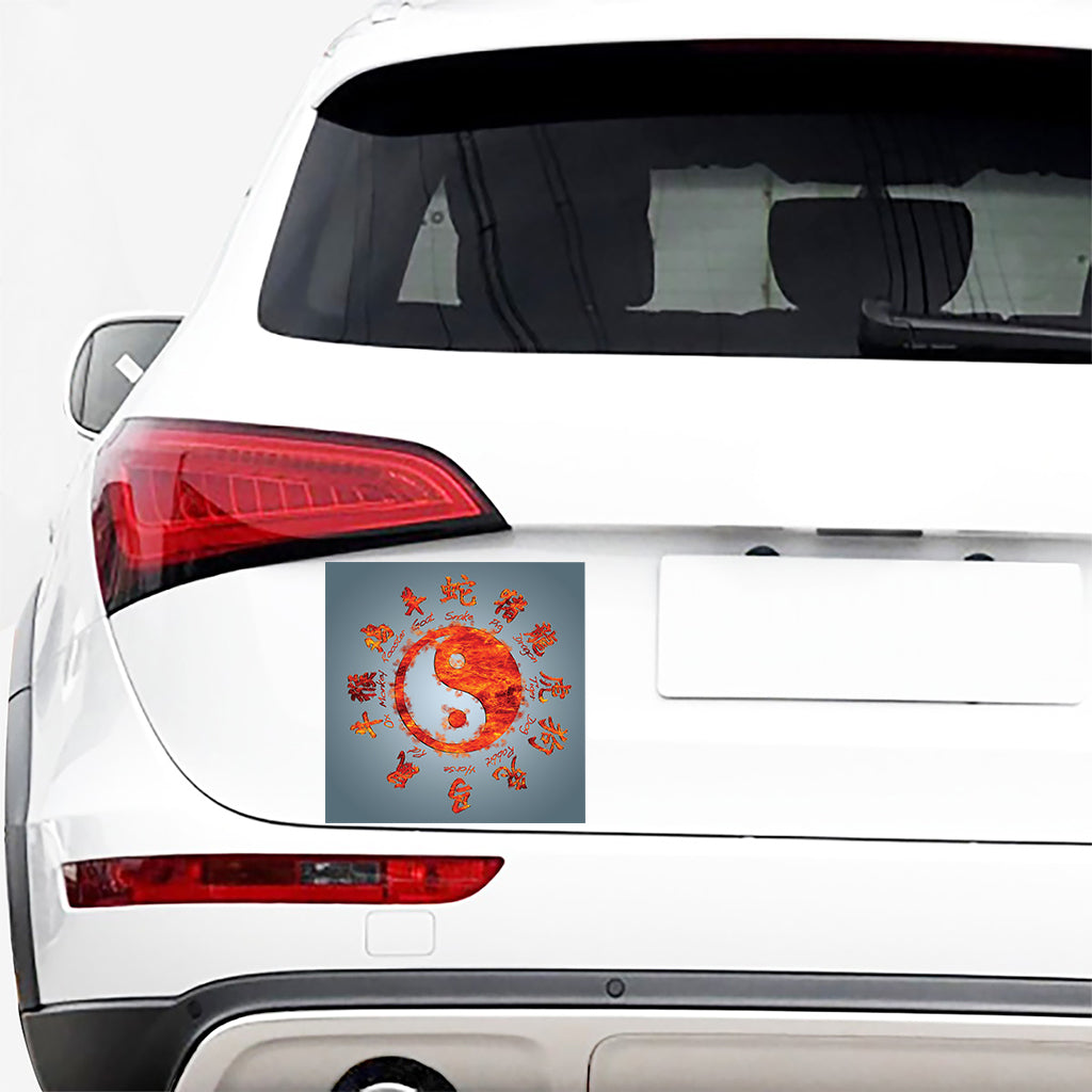 Fire Yin Yang Chinese Zodiac Print Car Sticker
