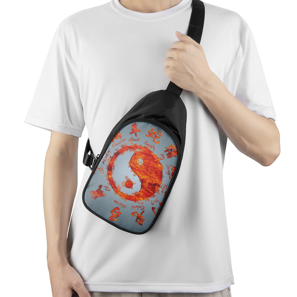 Fire Yin Yang Chinese Zodiac Print Chest Bag