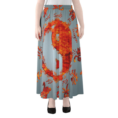 Fire Yin Yang Chinese Zodiac Print Chiffon Maxi Skirt