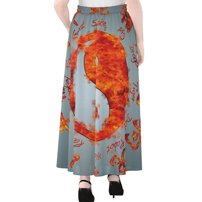 Fire Yin Yang Chinese Zodiac Print Chiffon Maxi Skirt