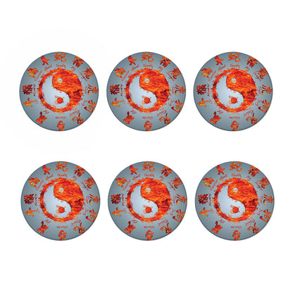 Fire Yin Yang Chinese Zodiac Print Coaster Set