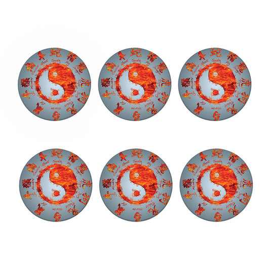 Fire Yin Yang Chinese Zodiac Print Coaster Set