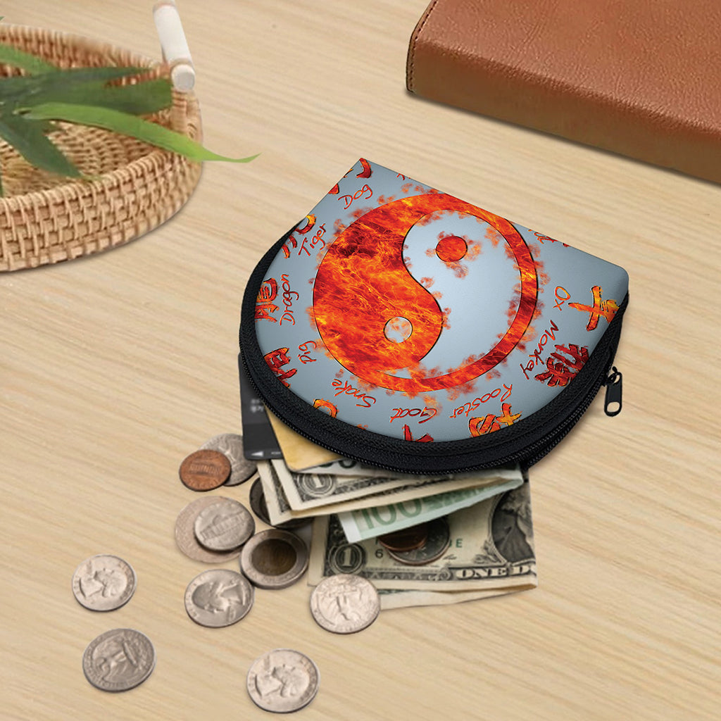 Fire Yin Yang Chinese Zodiac Print Coin Purse