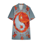 Fire Yin Yang Chinese Zodiac Print Cotton Hawaiian Shirt