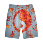 Fire Yin Yang Chinese Zodiac Print Cotton Shorts