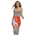 Fire Yin Yang Chinese Zodiac Print Cross Back Cami Dress