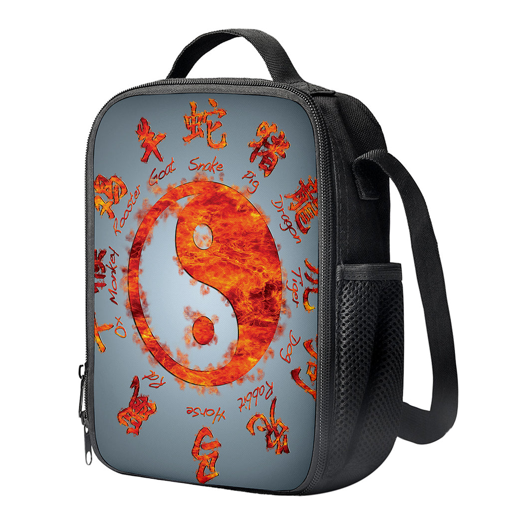 Fire Yin Yang Chinese Zodiac Print Crossbody Lunch Bag