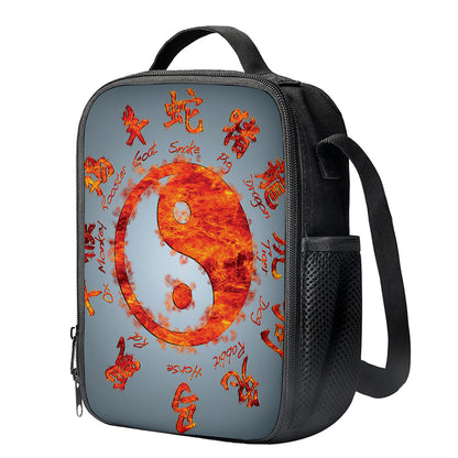 Fire Yin Yang Chinese Zodiac Print Crossbody Lunch Bag