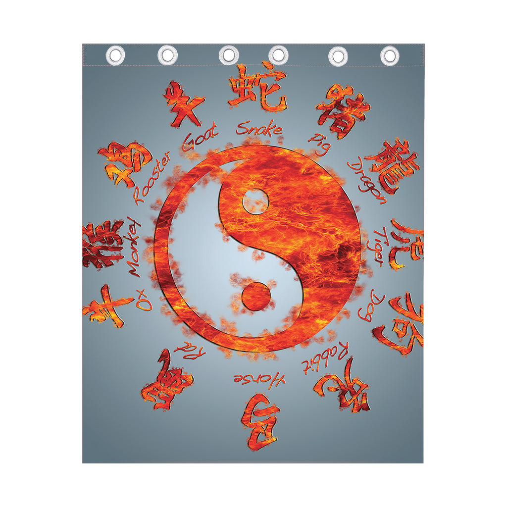 Fire Yin Yang Chinese Zodiac Print Curtain