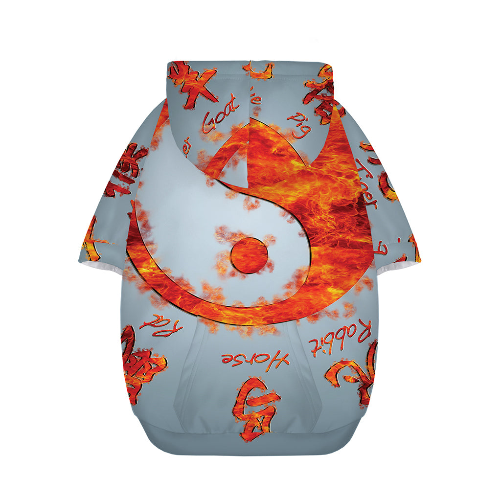 Fire Yin Yang Chinese Zodiac Print Dog Zip Up Hoodie