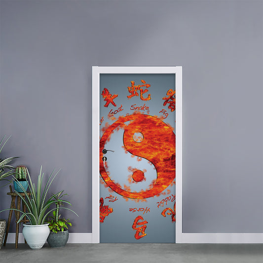 Fire Yin Yang Chinese Zodiac Print Door Sticker