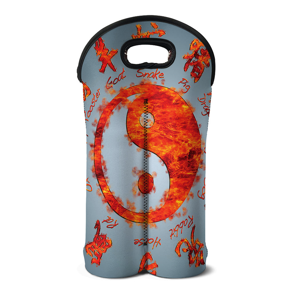 Fire Yin Yang Chinese Zodiac Print Double Neoprene Wine Tote