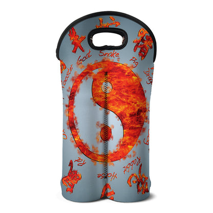 Fire Yin Yang Chinese Zodiac Print Double Neoprene Wine Tote