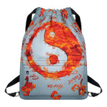 Fire Yin Yang Chinese Zodiac Print Drawstring Backpack