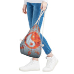 Fire Yin Yang Chinese Zodiac Print Drawstring Bag