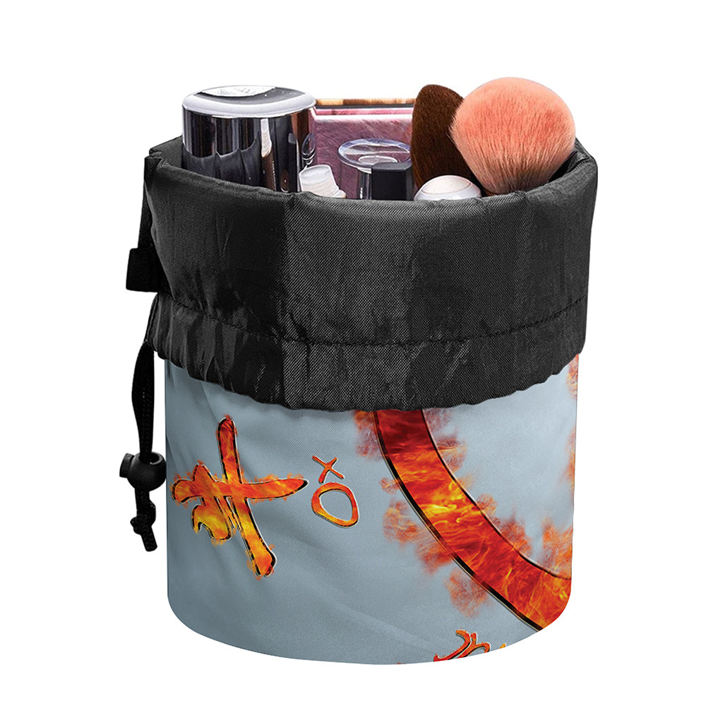 Fire Yin Yang Chinese Zodiac Print Drawstring Makeup Bag