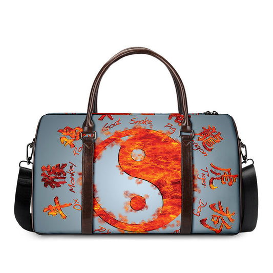 Fire Yin Yang Chinese Zodiac Print Duffle Bag