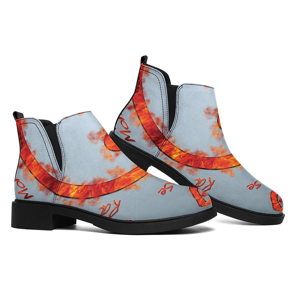 Fire Yin Yang Chinese Zodiac Print Flat Ankle Boots