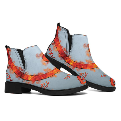 Fire Yin Yang Chinese Zodiac Print Flat Ankle Boots
