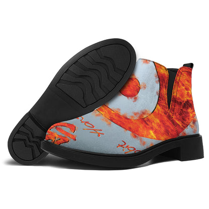 Fire Yin Yang Chinese Zodiac Print Flat Ankle Boots