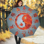 Fire Yin Yang Chinese Zodiac Print Foldable Umbrella