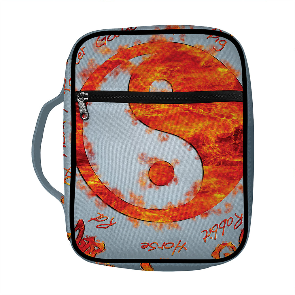 Fire Yin Yang Chinese Zodiac Print Front Pocket Bible Bag