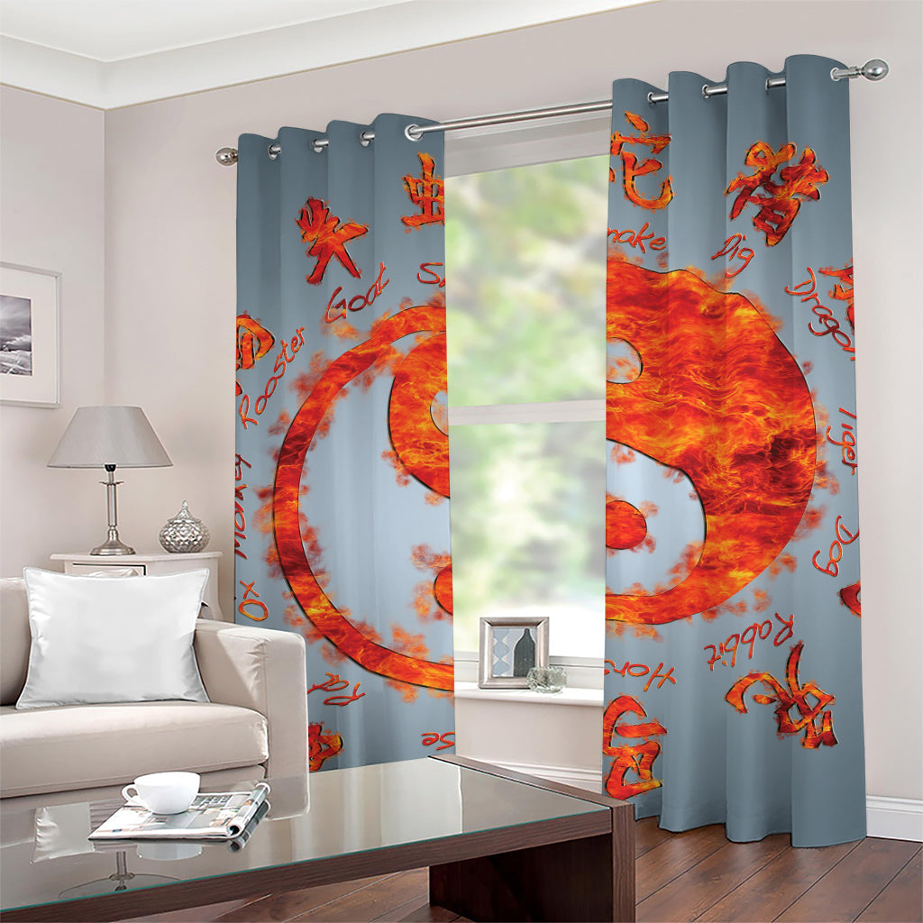 Fire Yin Yang Chinese Zodiac Print Grommet Curtains