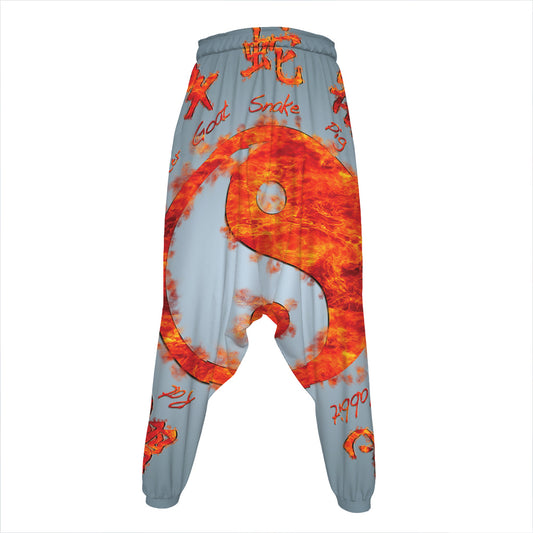 Fire Yin Yang Chinese Zodiac Print Hammer Pants