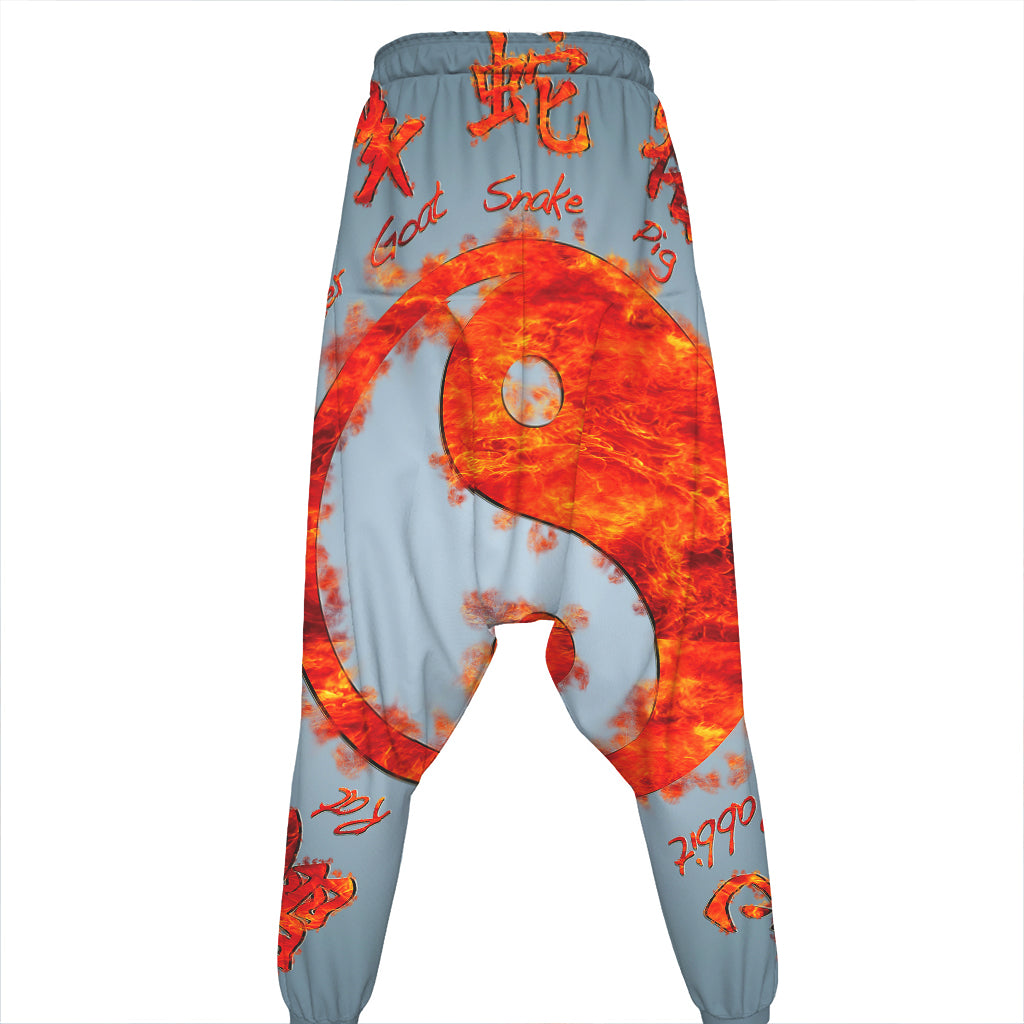 Fire Yin Yang Chinese Zodiac Print Hammer Pants