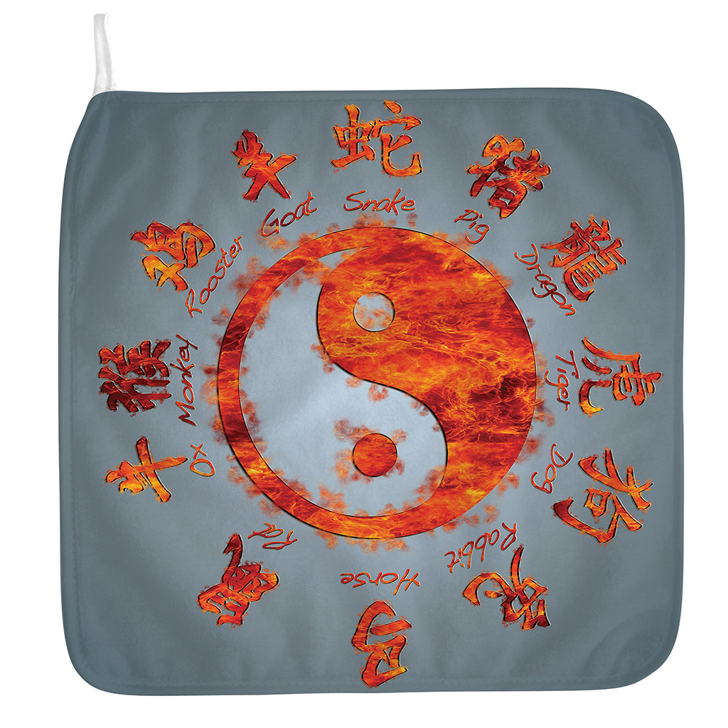 Fire Yin Yang Chinese Zodiac Print Hand Towel