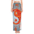 Fire Yin Yang Chinese Zodiac Print High Slit Maxi Skirt